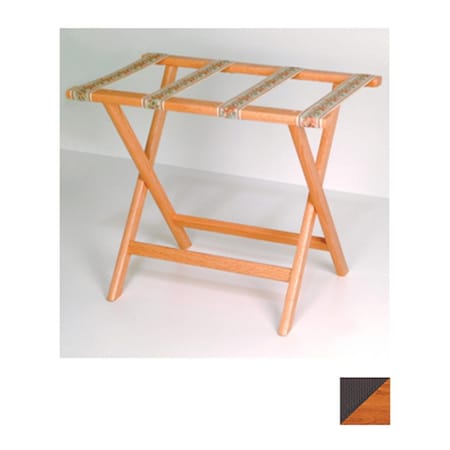 Wooden Mallet Deluxe Straight Leg Luggage Rack in Medium Oak with Brown Webbing LR-MOBRN